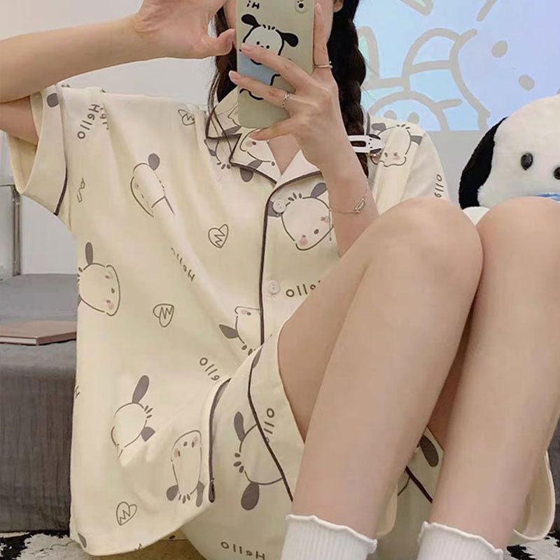 Japanese-style Unprinted Style Summer Fresh Cotton Pajamas Women's Short Sleeves 1011 New Loose Outer Loungewear Suit
