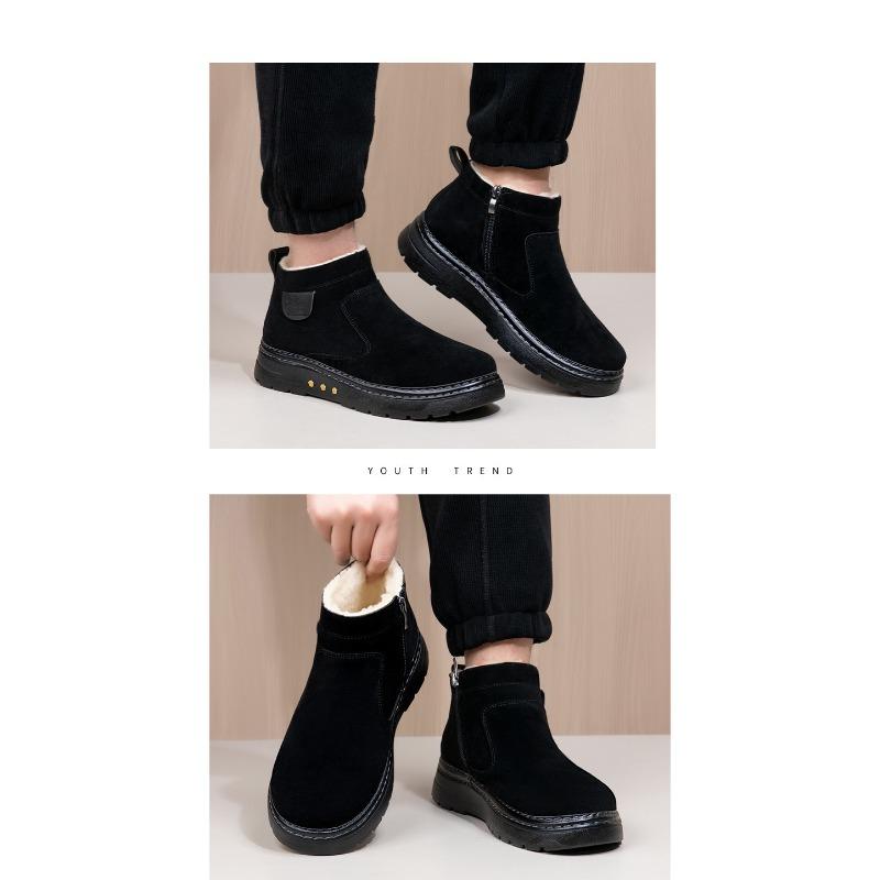 Men's High-Top Winter Snow Boots, Genuine Wool Lined Slip-Resistant Cold Weather Shoes, Warm Waterproof Outdoor Boots for Men