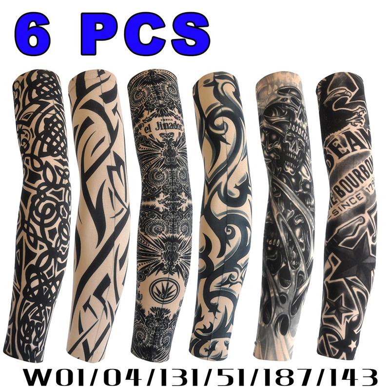 

6Pcs Anti-Sunburn Sleeve Elastic Outdoor Nightclub Cycling Arm Cover Party Cycling Tattoo Sleeve For Men Women