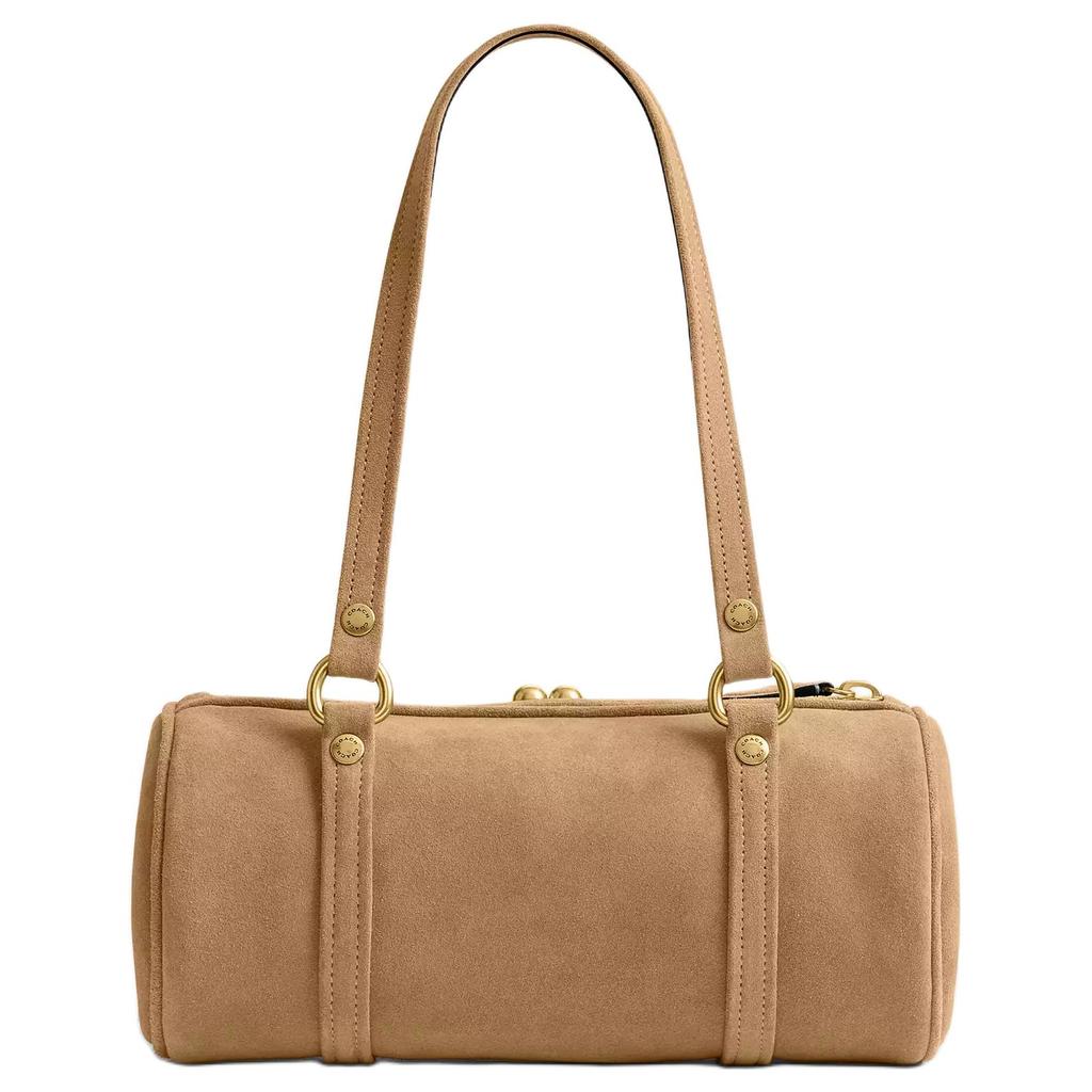 Coach Kisslock 28 Round Zipper Silhouette Suede And Leather Shoulder Bag Large Women Bags Khaki CEM07-B4XIB