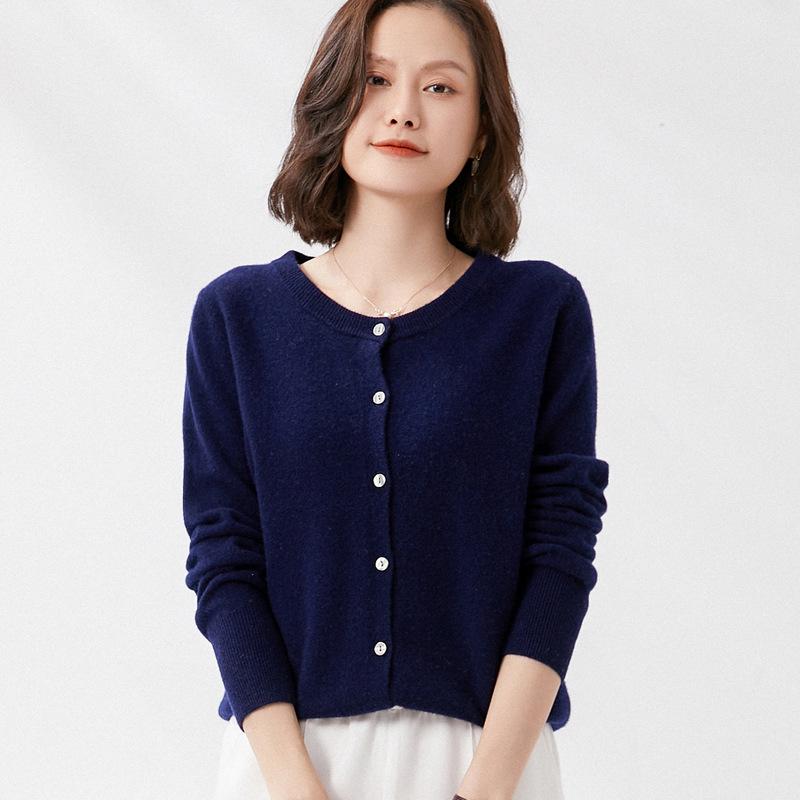 Moda damska Casual Solid Color Print Jesienno-zimowe swetry z długim rękawem i dekoltem w kształcie litery "o".