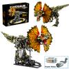 1277Pcs Mechanical Dinosaur Blocks Dual Crested Dilophosaurus Light Up Moving Model Jurassic Decor Creative Gift Set