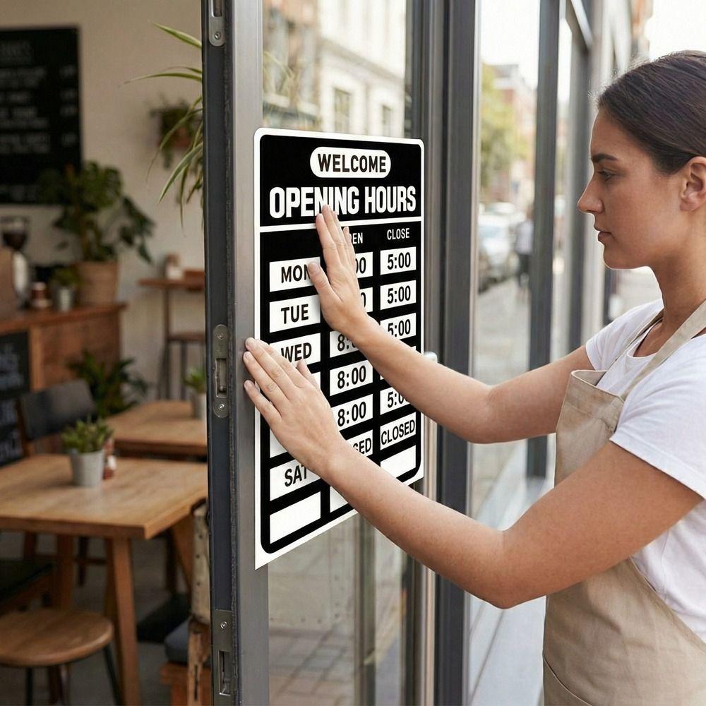 Self-Adhesive Business Hours Sticker Waterproof Open Close Time Sign  Glass Door Application