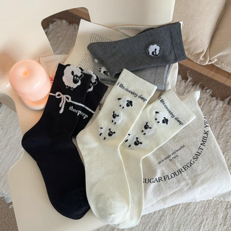 Sock Girls Autumn and Winter Cartoon Mid-calf Socks Pile Pile Socks Sheep Cute Girls Long Calf Socks