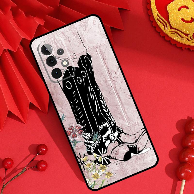 Western Cowgirl Cowboy Boots Cowhide Case For Samsung Galaxy M13 M14 M12 M11 M15 M06 M16 M36 M56 M31 M53 M32 M52 M35 M55 M34 M54