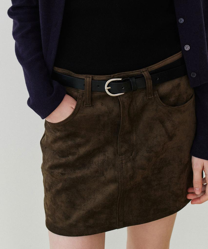Grass Plan Suede Mini Skirt_Khaki Brown