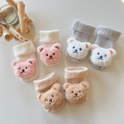 Warm Baby Sock Fashion Kawaii Cartoon Doll Bear Terry Loop Calf Sock for Toddler Boy Girl Atutumn Winter Kid Non-slip Floor Sock