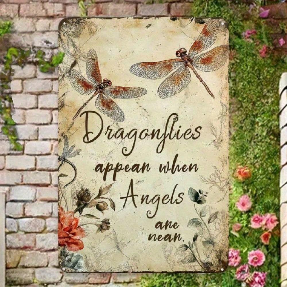 Vintage Dragonfly Metal Art Wall Sign Rustic Decor for Garden Patio 20x30