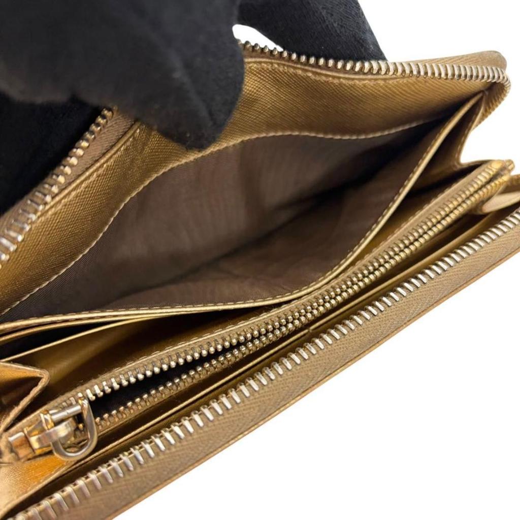 Used Prada Saffiano Leather Zip-Around Wallet Gold Guarantee
