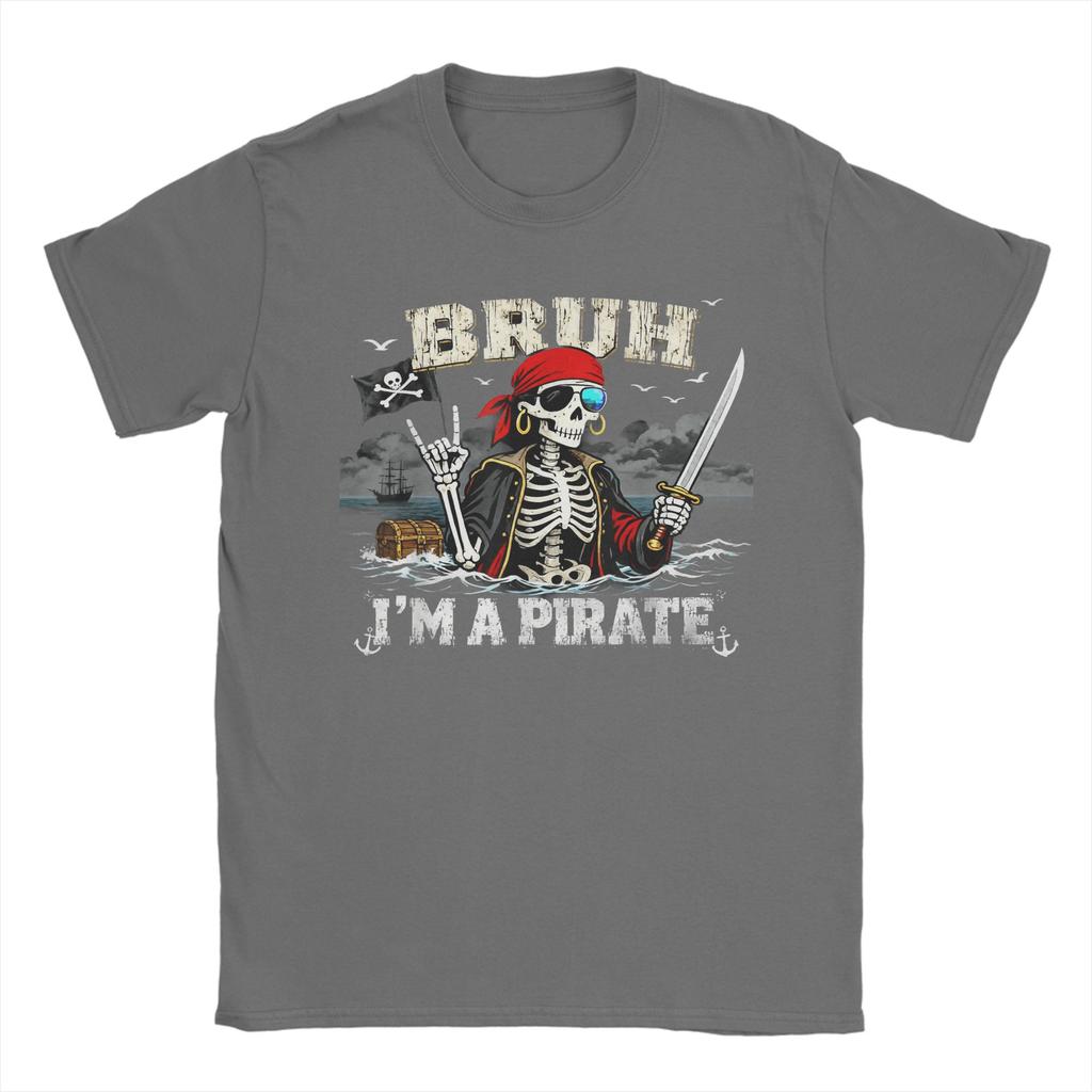 Bruh Im A Pirate Spooky Skeleton Halloween Costumes T-Shirt Beach Harajuku T-Shirts Men Cotton Comfortable Plus Size Top Tees