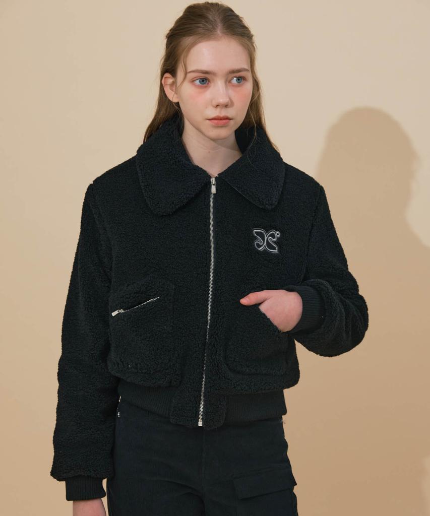 Etre Au Sommet Teddy Boucle Kurze Jacke (Schwarz)