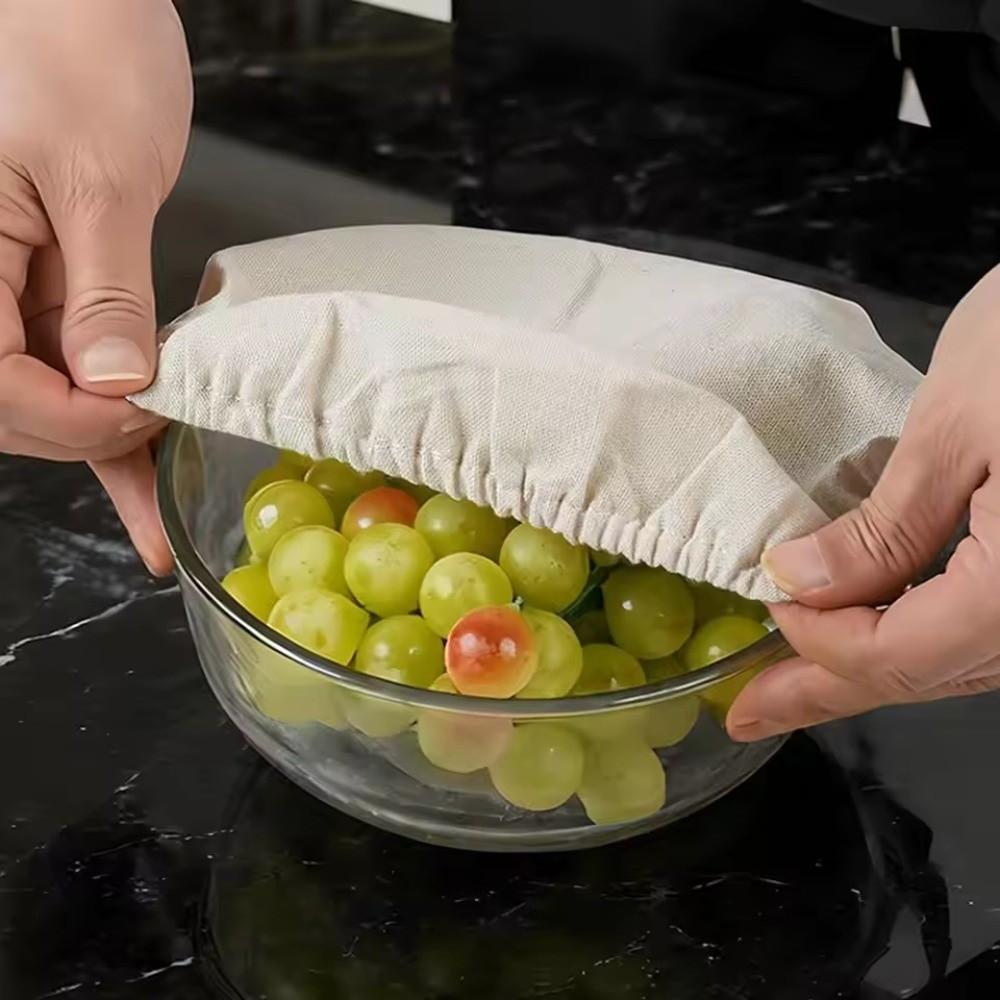 4pcs Reusable Linen Dust Cover Elastic Edges Food Storage Bowl Lid  Canning