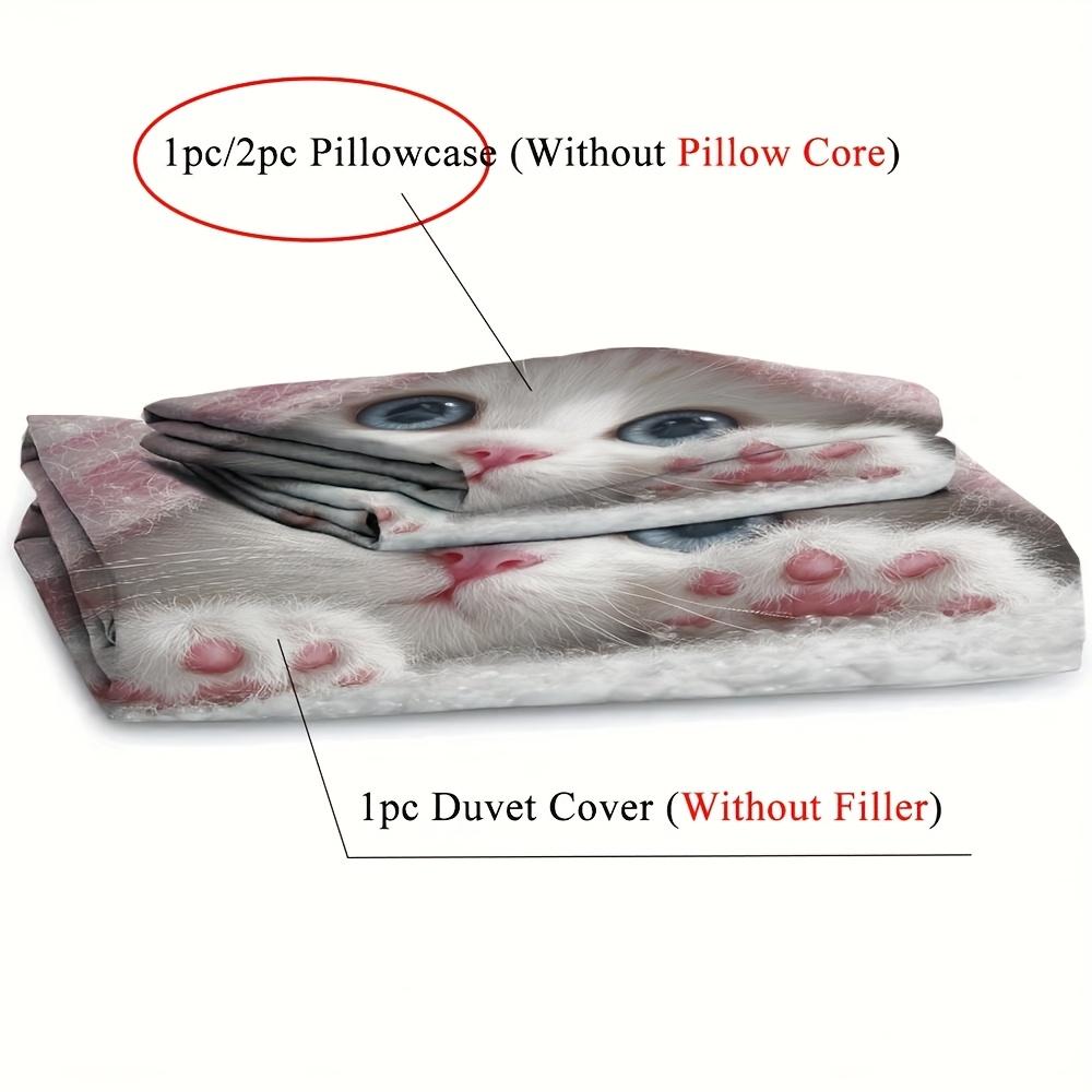 2/3pcs Cat Duvet Cover Set, (1 Duvet Cover + 1/2 Pillowcase, Without Core) Cute Kitten Animal Print Soft Comfortable Bedding Set
