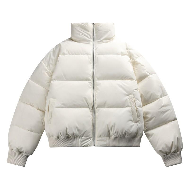 Unisex Oversized Stand Collar Puffer Jacket Winter Warm Cotton Coat Streetwear Loose Fit Solid Color Casual Outerwear