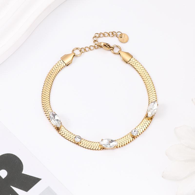 European American Ins Versatile Stainless Steel Colored Zircon Marquise Snake Chain Bracelet