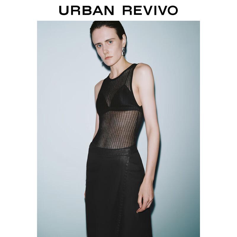 UR Women's 2024 Autumn Hollow Ribbed Slit Sleeveless Knit Top