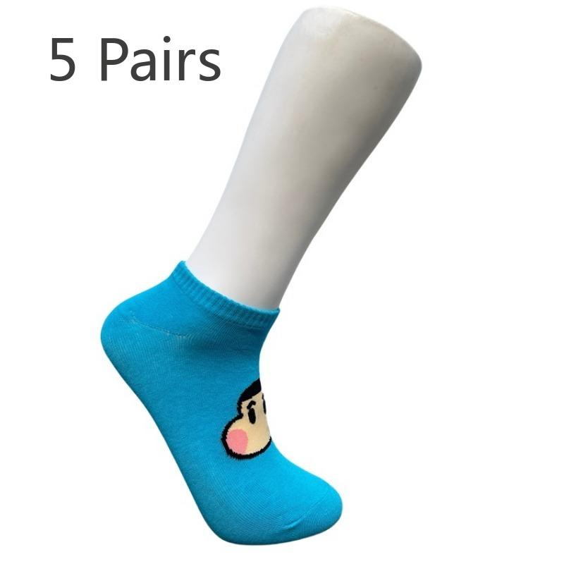 

5 пар носков, мужские и женские, короткие носки, милые носки в стиле хип-хоп с рисунком из мультфильма, персонализированные хлопковые носки 5 pairs небесно-голубой