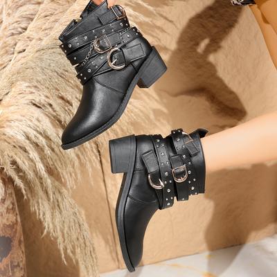 Fashion Retro Women Motorcycle Boots Rivet Zip Designer Ankle Boots Women Outdoor Street Style Female Shoes Large Size Western Boots