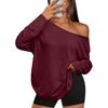 Women S Color Block Off Shoulder Hooded Long Sleeve Casual Sports T Shirt