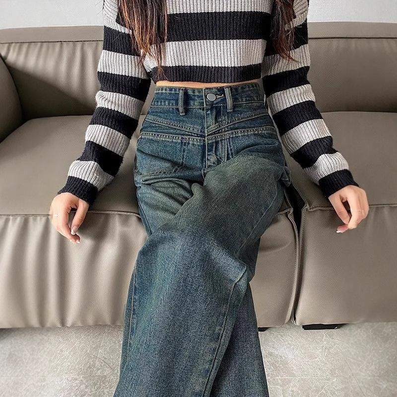 

Autumn 2025 Cement Gray High-Waisted Wide-Leg Jeans: Flattering, Hip-Covering, and Slimming for Pear-Shaped Women 5XL