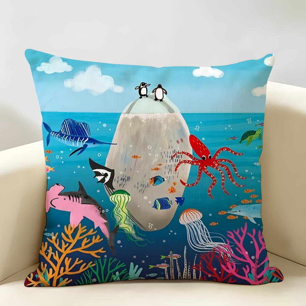 Marine Animals Summer Ins Cushion Cover Natural Linen Organic Fabric DoubleSided Printing Room Sofa Decor Pillow Case