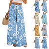 Calças Palazzo Boho de Verão para Mulheres Cintura Alta Perna Larga Estampa Floral Calças Casuais com Bolsos
