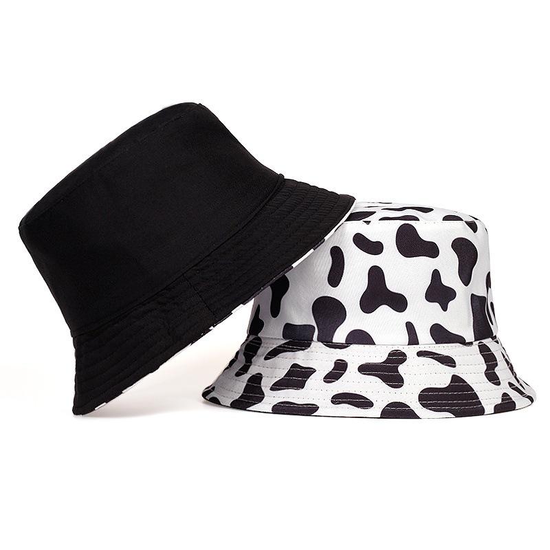 Cartoon Panda Fisherman Hat - Women's Korean Style, Double-Sided, Flat Top, Sun Protection, Casual Cow Design