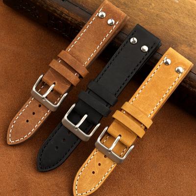 20 mm 22 mm Mate Hnědá Černá Khaki Telecí kožený řemínek pro Hamilton Watchband Vojenský pilot náramek Seiko náramek U-boat Belt