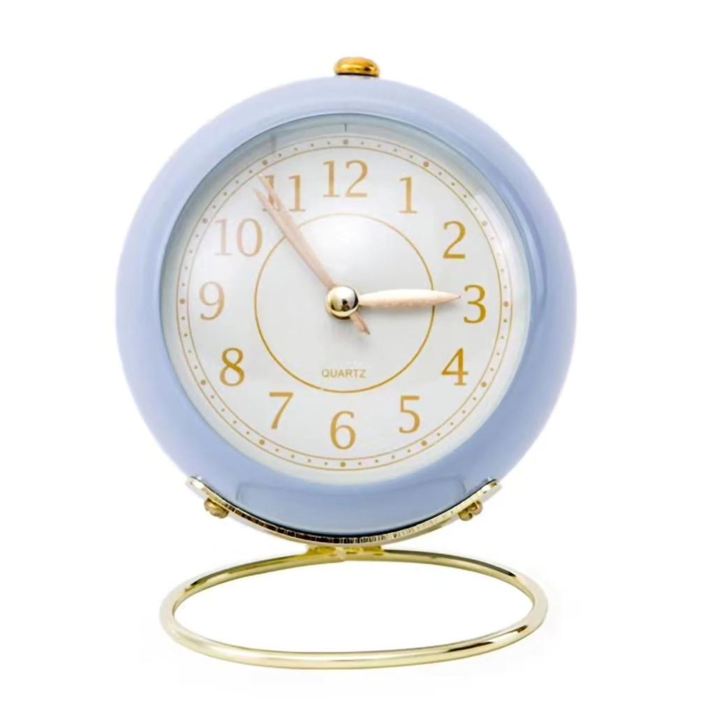 Small Round Clock Circular Base Mute Corrosion Resistance Quartz Bedside Alarm Clock with Night Light for Bedroom