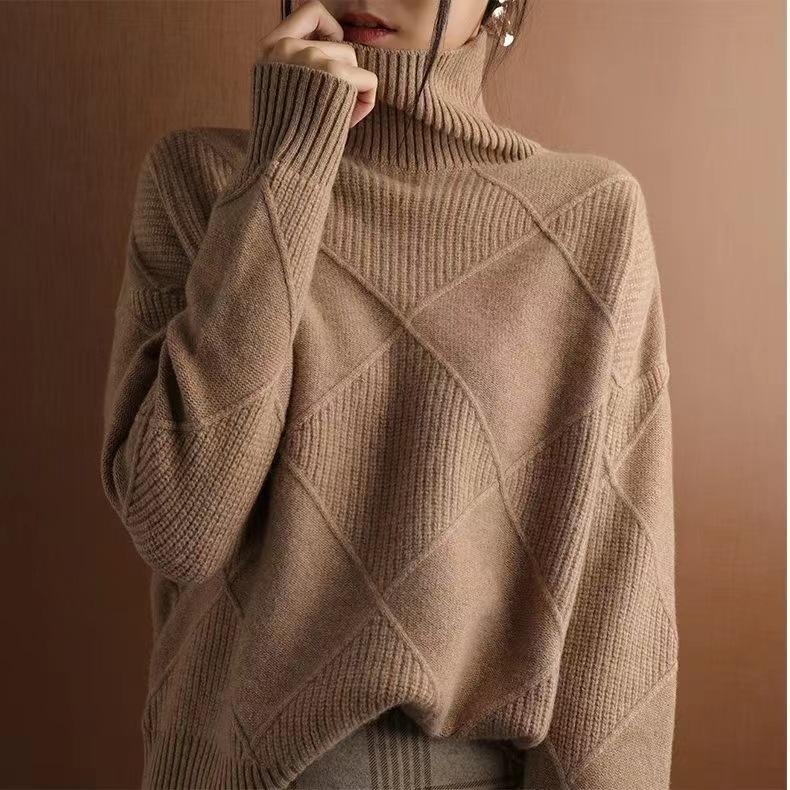 Women's Long Sleeve Turtleneck Sweater Relaxed Casual Solid Color Knit Pullover Top