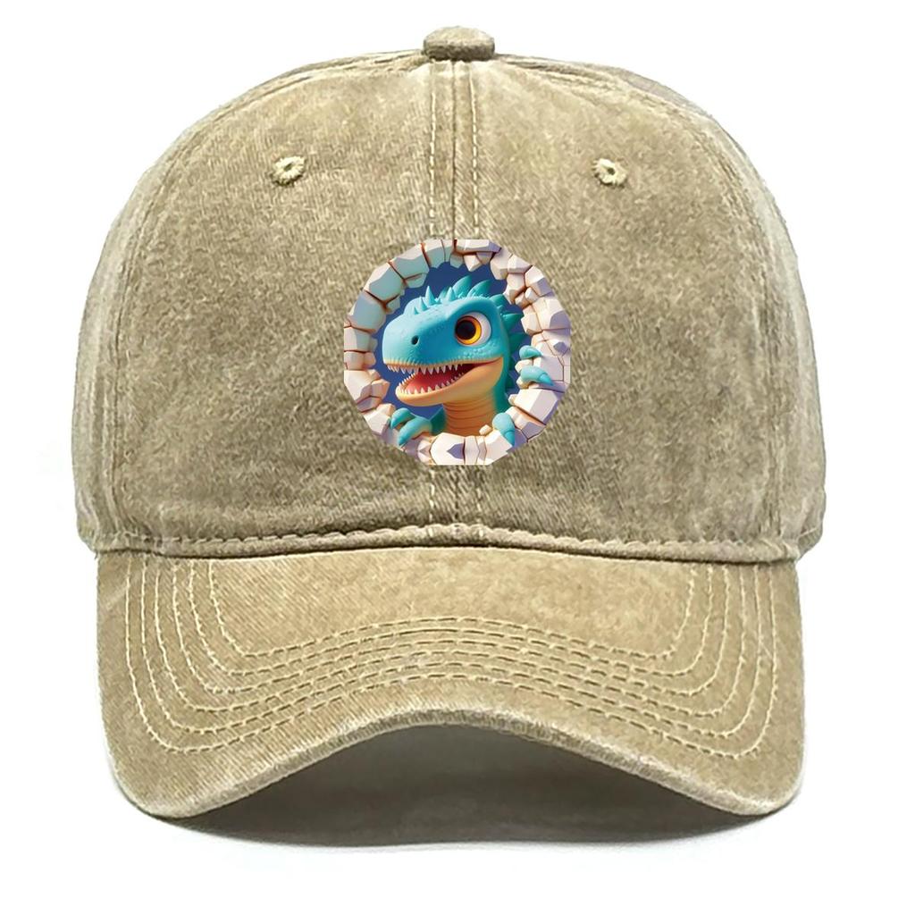 Cartoon Dinosaur Print Snapback Sun Hat, Animal Dad Hat Cozy Sun Protective Slouchy Vintage-Inspired Adjustable Baseball Cap