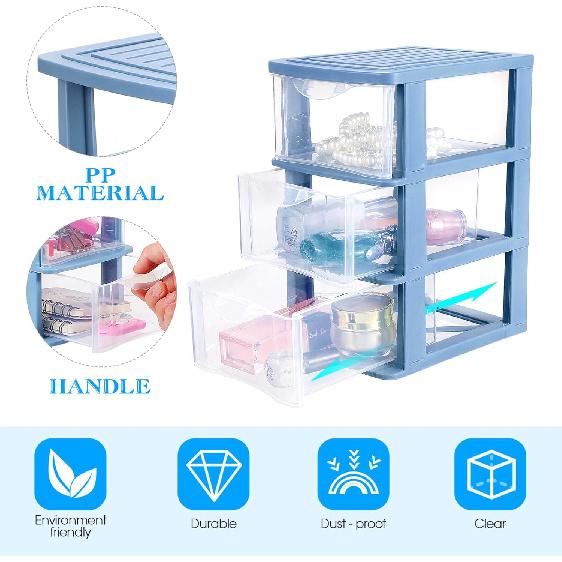YARNOW Plastic Drawers Organizer 3 Drawer Plastic Storage Plastic Drawer Storage 5.3 x 6.8 x 9 Inch