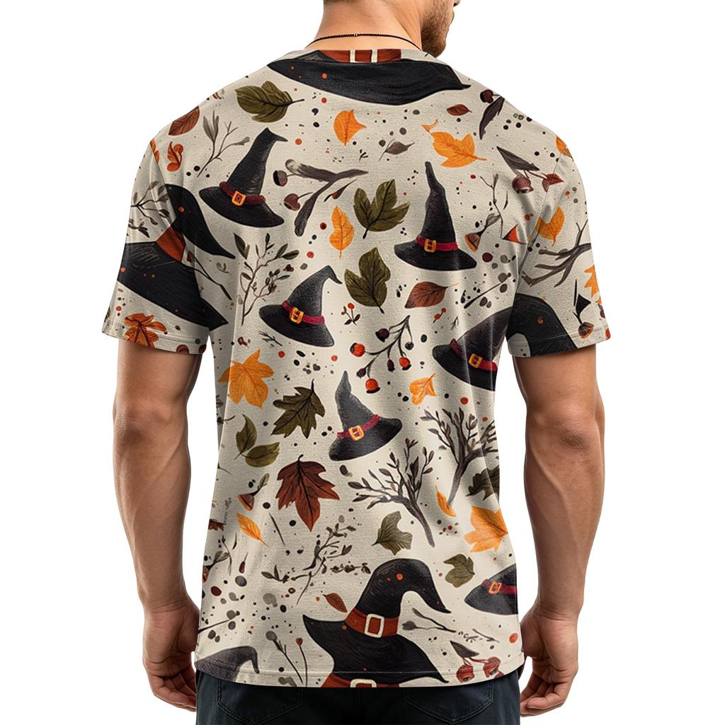 Men's Casual Quick-Dry Breathable Mesh Short Sleeve T-Shirt Lightweight Round Neck Top Halloween Print Design Suitable for Outdoor Activities