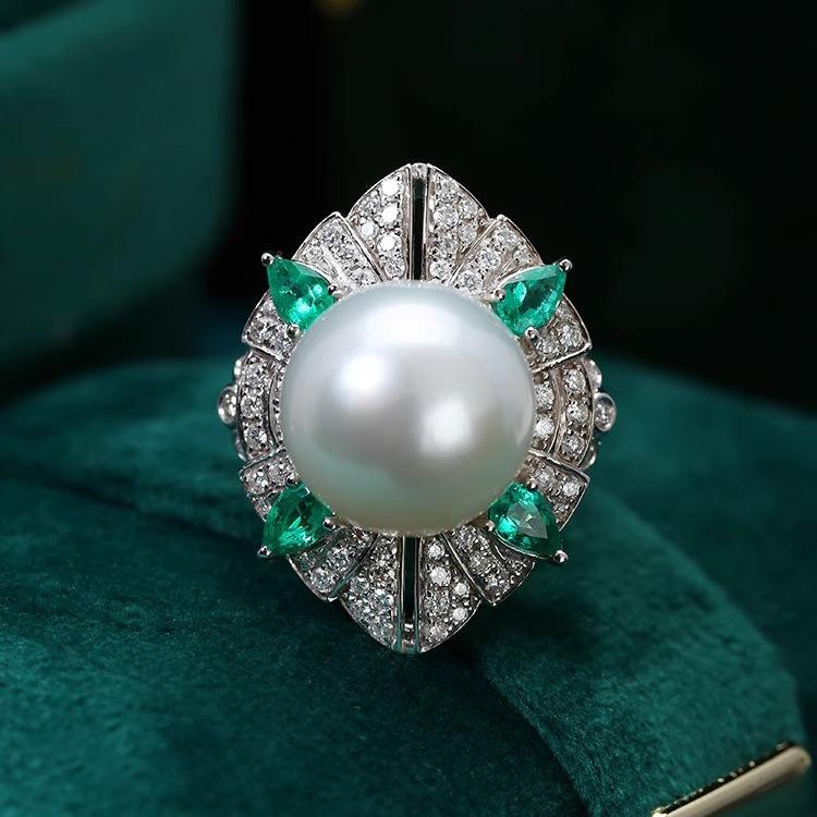 Low-Key And Luxurious Muse Style Australian White Pearl Pendant Necklace Literary Retro Artificial Fritillary Ring Set Female