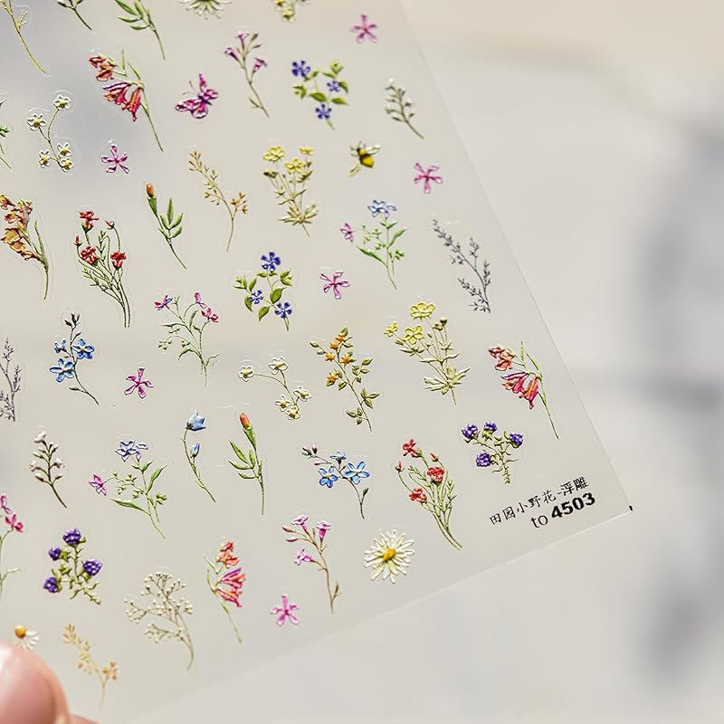 Flower Nail Art Stickers Decals, Spring Flowers Nail Stickers for Nail Art, Floral Plant Nails Design 5D Embossed Nail Decals Flower Stickers for wild plant flower