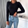 2023 Trendy Women's Knit Top: Autumn/Winter Solid Color, Round Neck, Long Sleeve