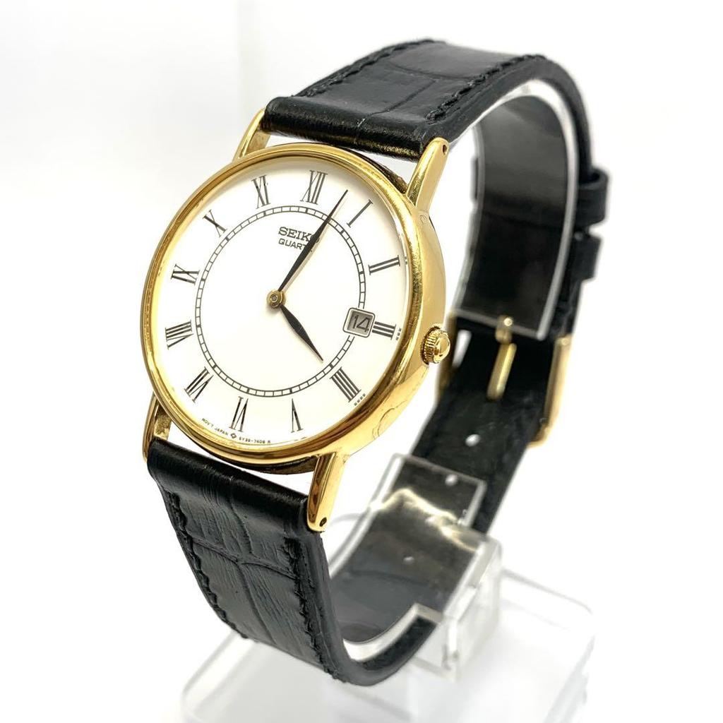 [USED] R7-1635 SEIKO 5Y39-7010 Quartz Wristwatch White