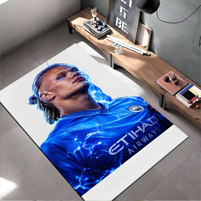 Sports Area Rug, Erling Haaland Manchester City Blue Lightning Etihad Poster, Fan Cave Decor, Non-Slip Mat
