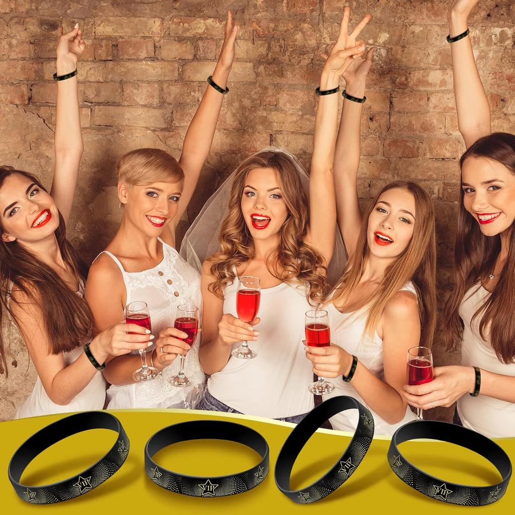 Sratte 30 Pcs VIP Bracelets VIP Silicone Wristbands for Events Black Bracelets Elastic Wristbands for Party Club Bar Men Women