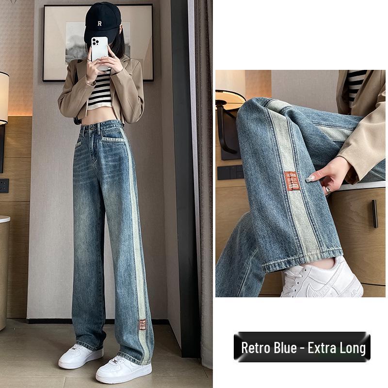 

Women s 2023 Winter Patchwork Retro Straight-Leg Wide Jeans - High Waist, Slimming, Loose Fit. XXL