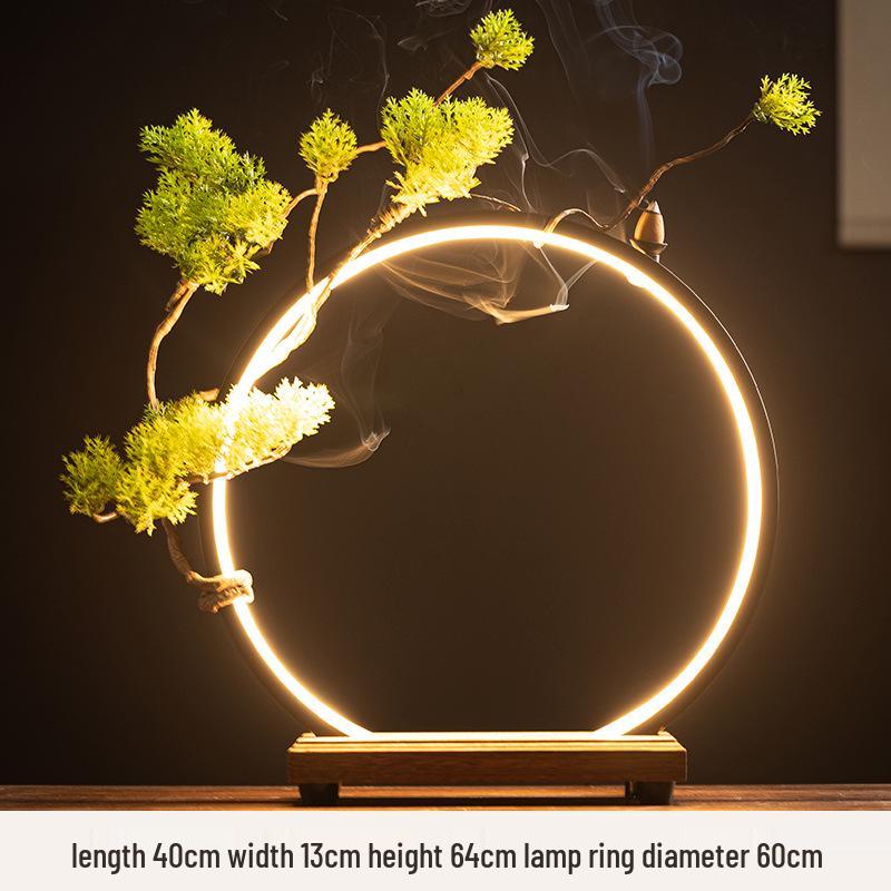 Chinese Zen LED Light Ring Ceramic Ornament for Living Room or Office Display