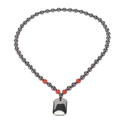 Terahertz Beaded Necklace Fashionable Rectangular Pendant Soreness Relief Energy Stone Necklace for