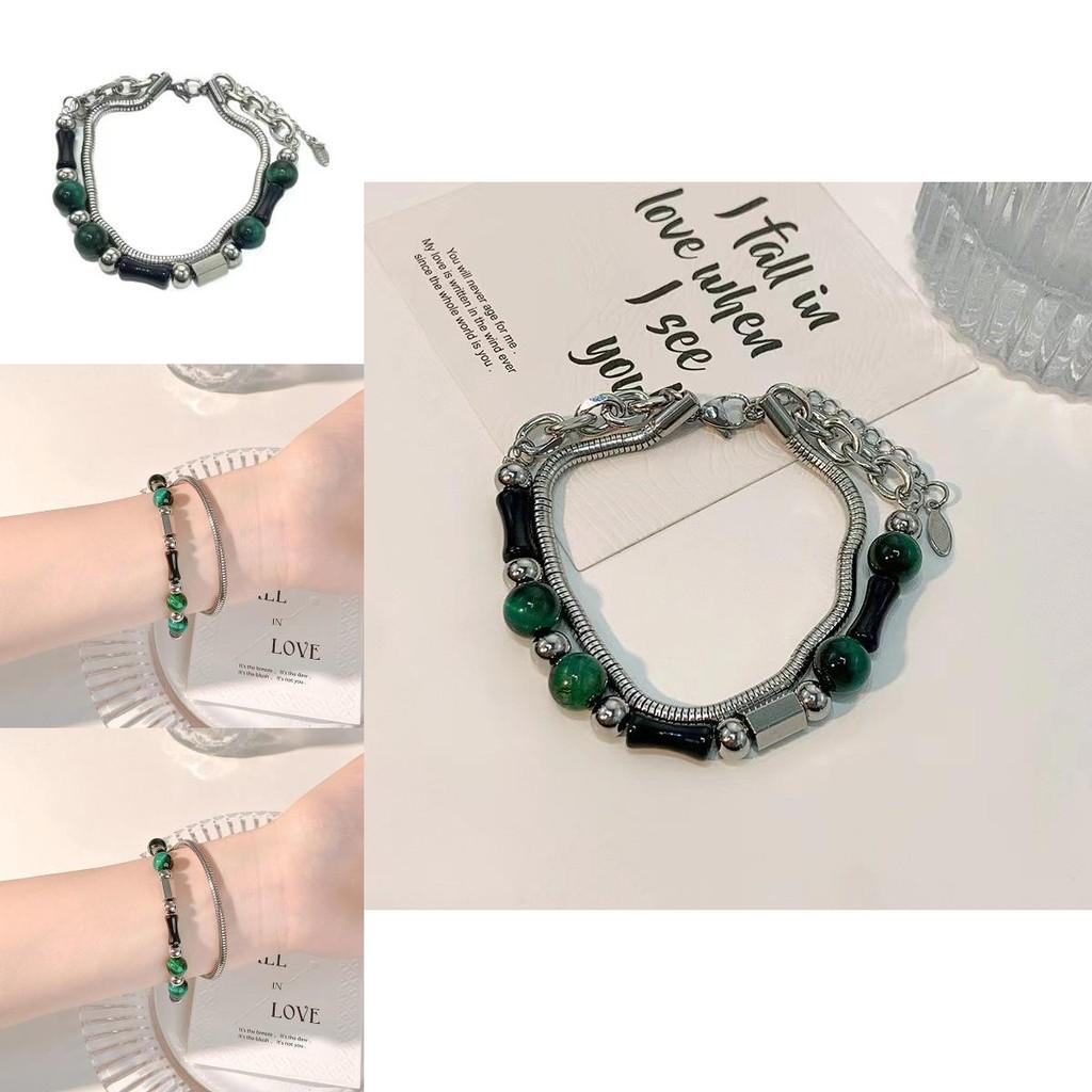 Trendy Titanium Steel Dual Layer Beaded Bracelet For Women Summer Fashion