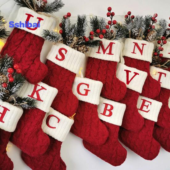 Christmas Sock Ornament with Lanyard Large Capacity Rich Color Classic Letter Design Stocking Hanging Decoration