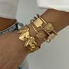 Vintage Stainless Steel Flower Heart Bracelet For Women Gold Color Irregular Geometric Cuff Bangles Bracelets Aesthetic Jewelry