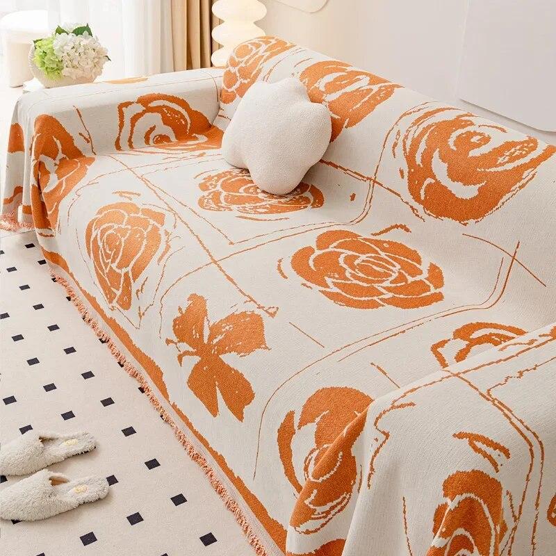 Chenille Tassel Sofa Cover Dust-proof Non Slip Jacquard Sofa Towel Comfortable Seat Cushion Multifunctional Blanket