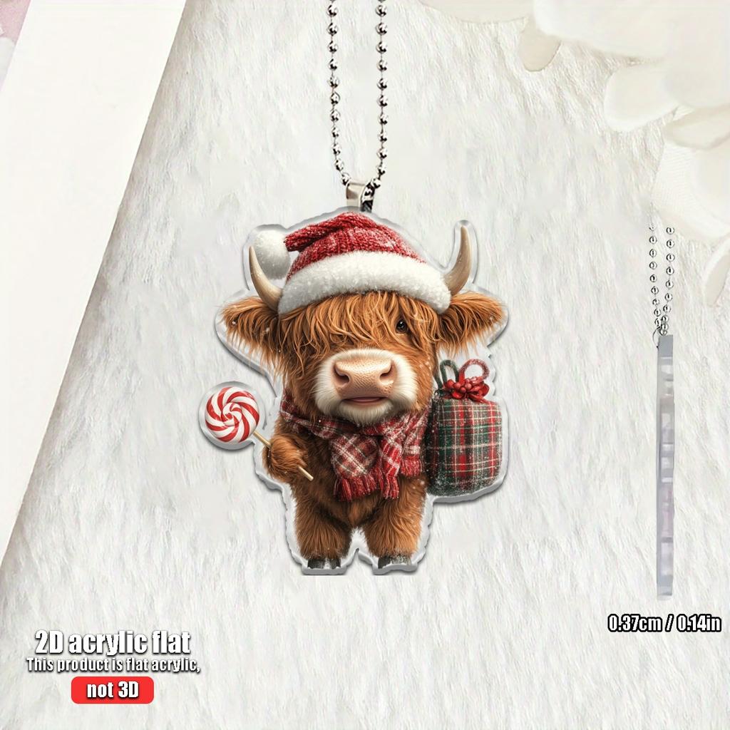 2D Plane A Cow Wearing a Christmas Hat Gift Box Suitable for Car Home Festival Decoration Christmas Tree Pendant Christmas Gift