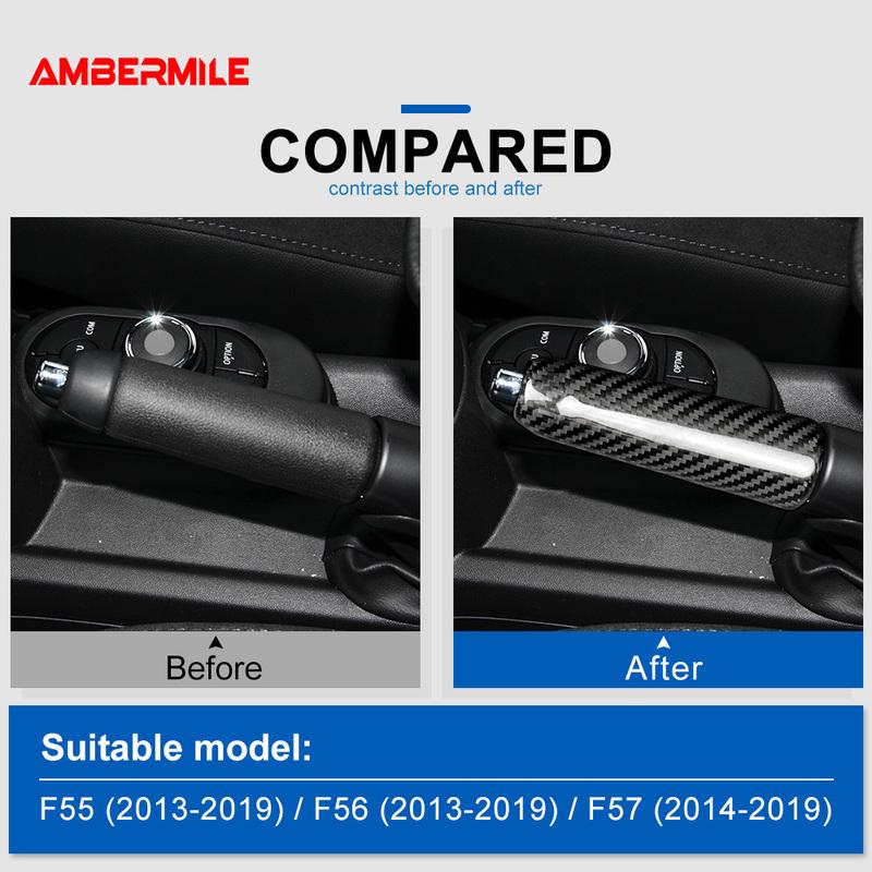 Real Hard Carbon Fiber Interior Car Hand Brake Grip Covers Trim for Mini Cooper F55 Hardtop F57 F56 Hatchback Accessories