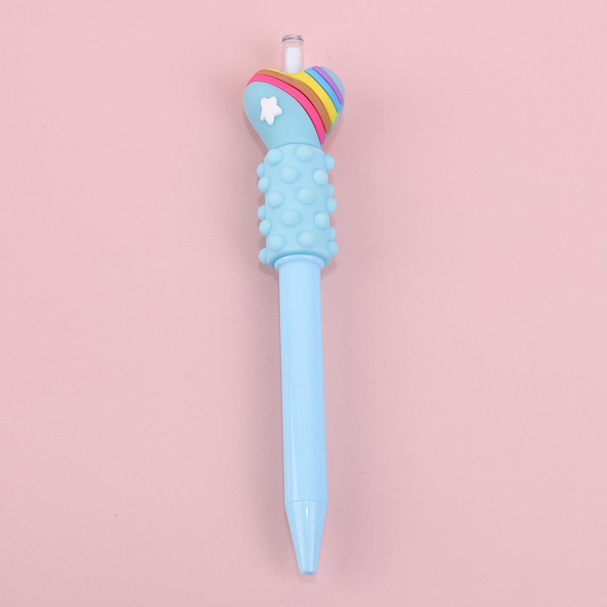

1PC Colorful Heart Click Ballpoint Pen Silicone Grip Stress-Relief Handle Cute Gift Student Stationery Study and Office Supplies синий
