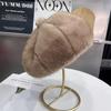 New Faux Mink Fur Berets For Women Vintage Plush Beret Hat French Artist Painter Hat Women‘S Winter Hat Thicken Warm Beanies Hat